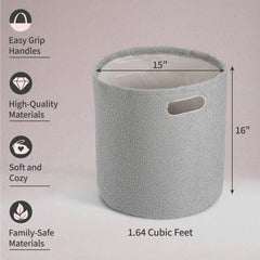 PUTSKA basket round grey closeup fabric reveals soft corduroy texture and cozy feel.
