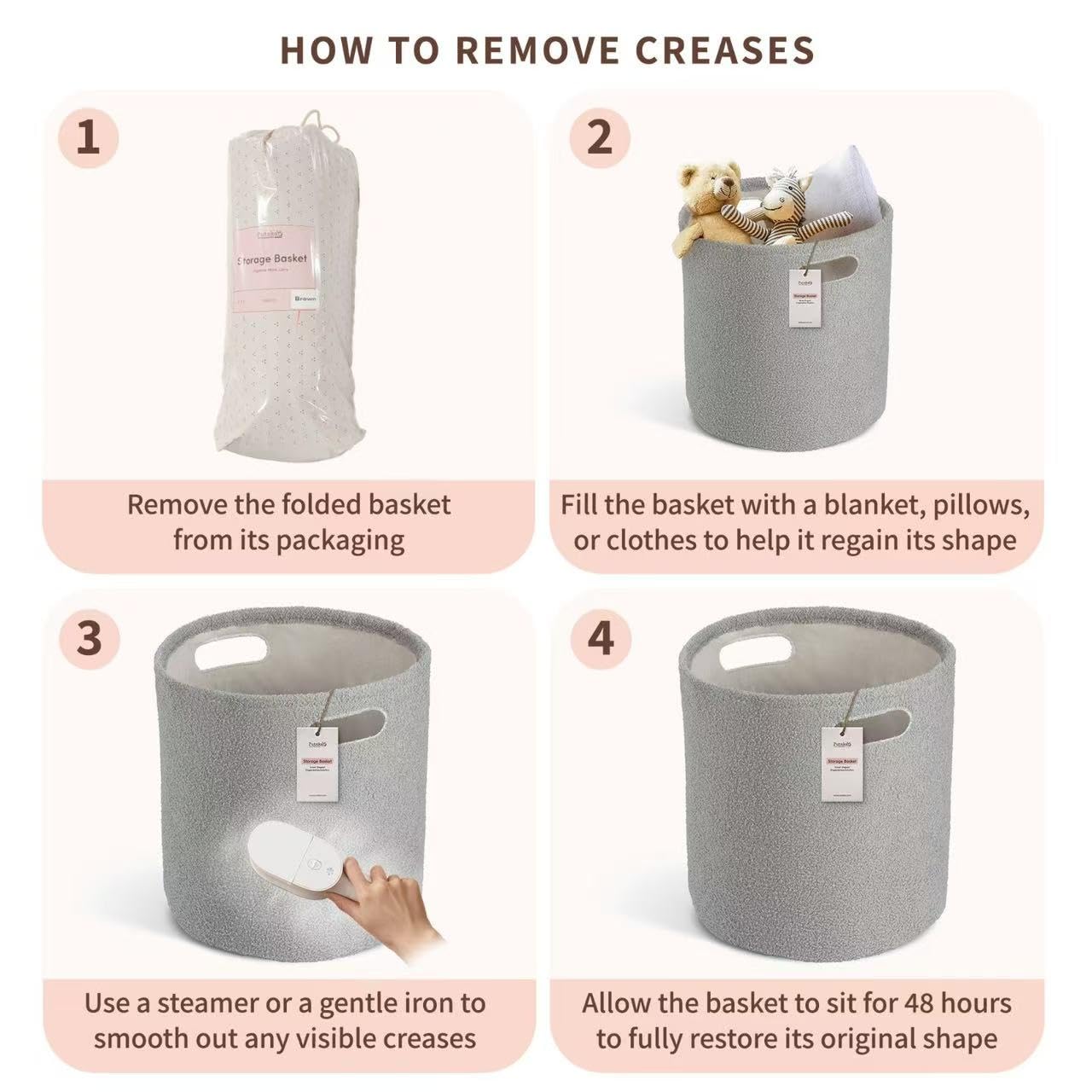 PUTSKA basket round grey as laundry hamper emphasizes easy laundry organization.
