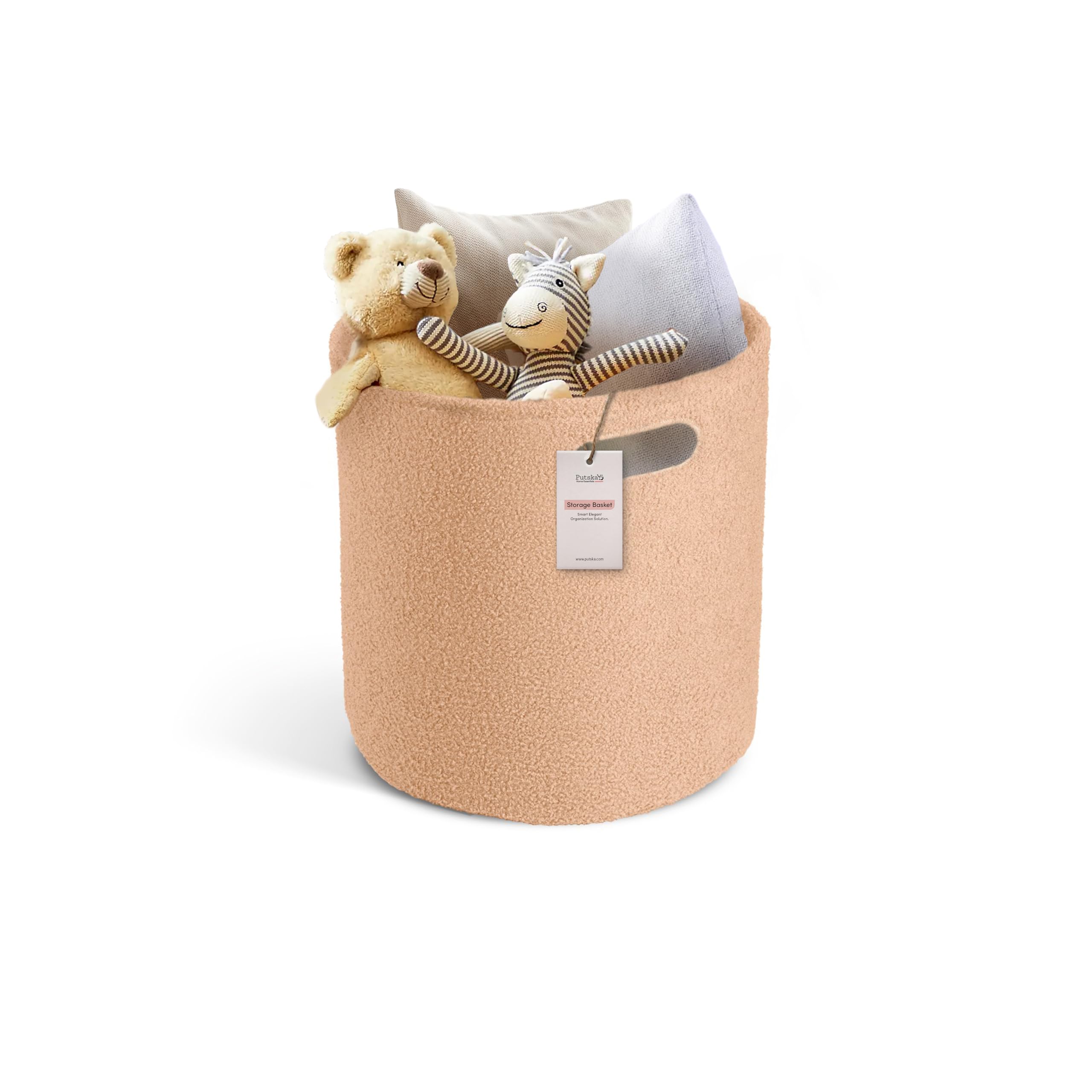 PUTSKA round storage basket in brown helps tidy clutter with stylish organization.