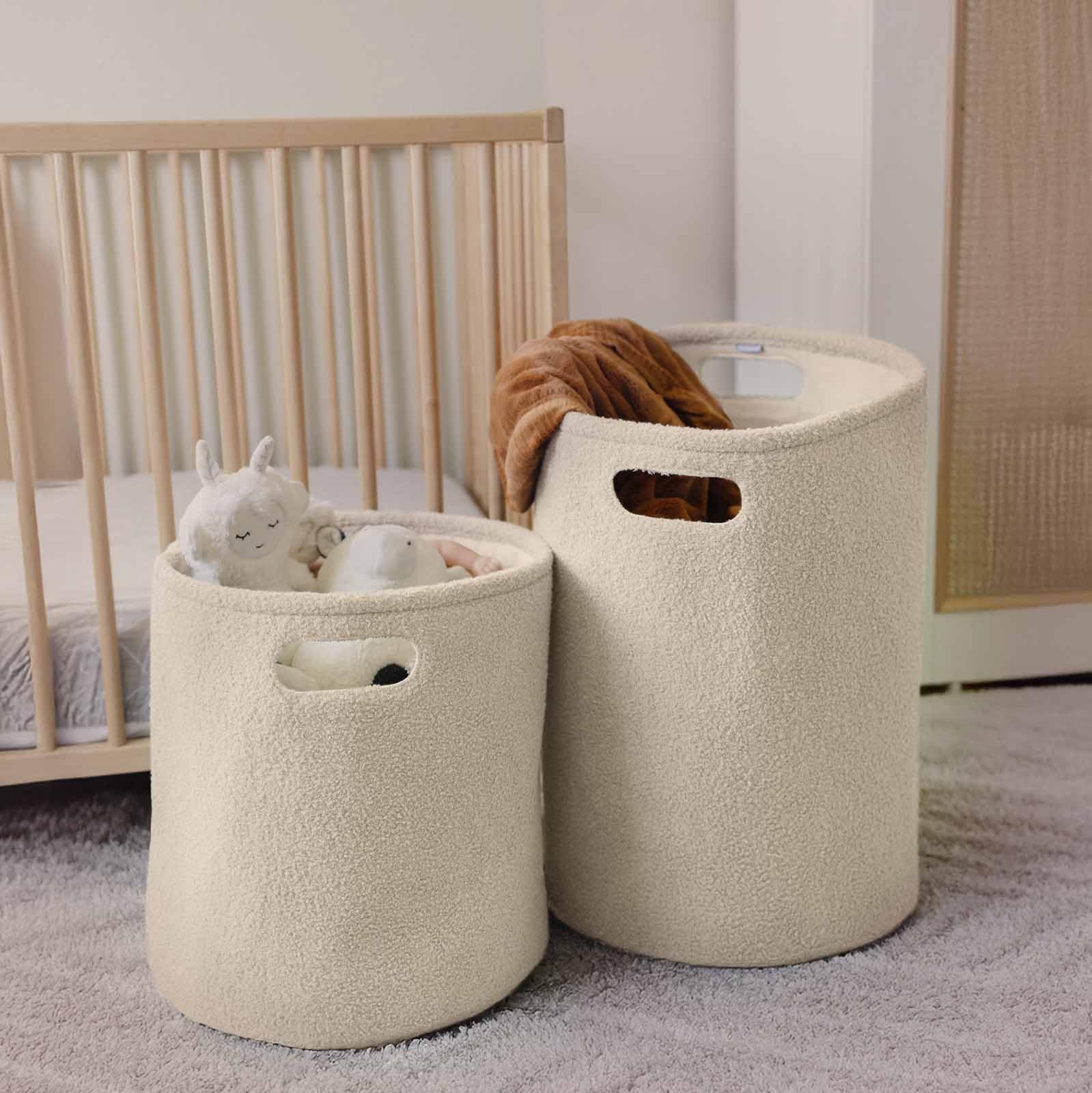 PUTSKA soft corduroy hamper doubles as living room blanket storage.