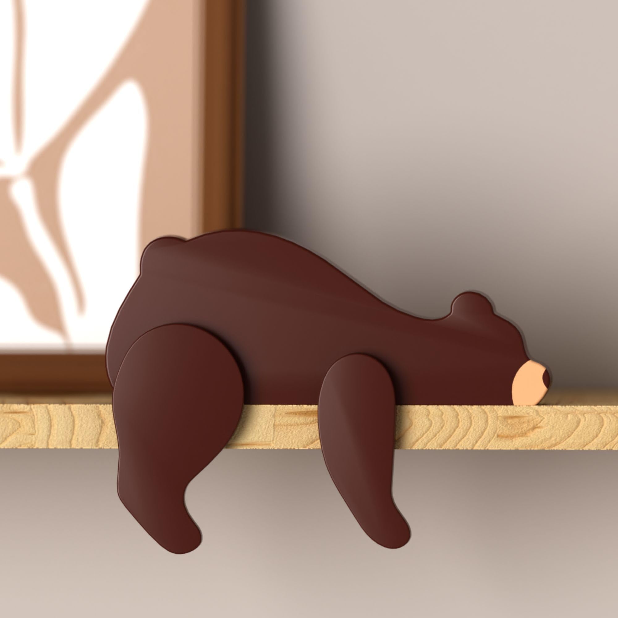PUTSKA bear nursery decor on a shelf adds woodland charm to a baby boy room.