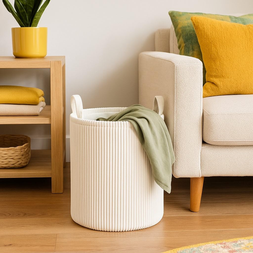 PUTSKA blanket basket round design close-up for neat nursery storage.