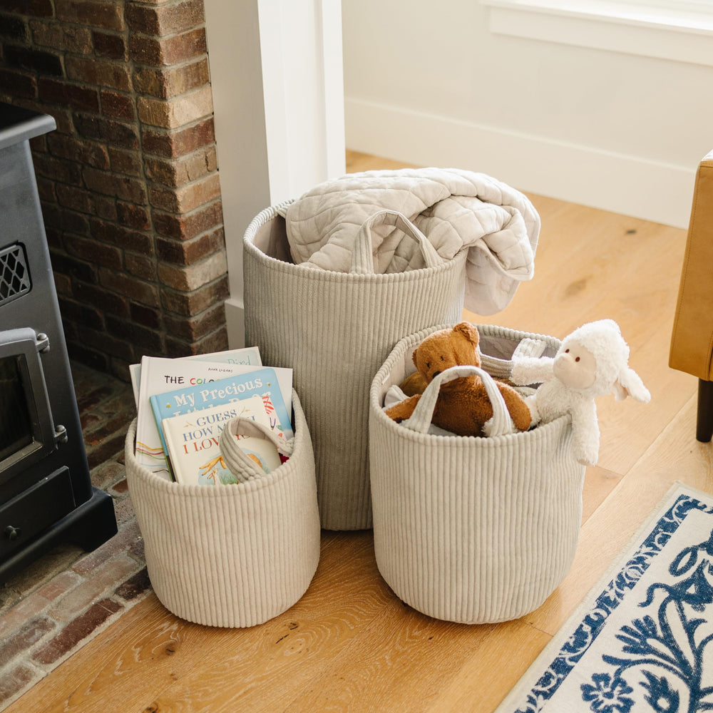 PUTSKA round blanket basket blends with bedroom decor.
