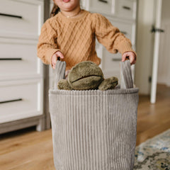 PUTSKA round blanket basket organizes clothes with soft corduroy.