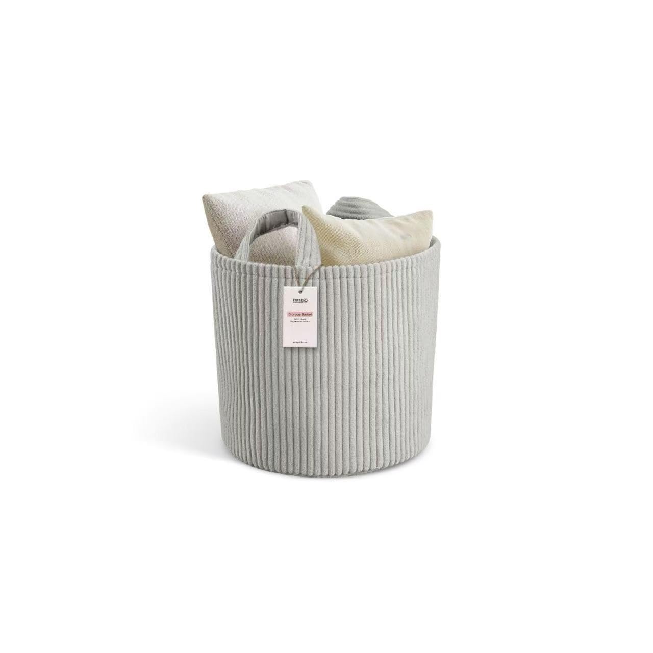 PUTSKA Blanket Basket round storage for toys keeps nursery organized.
