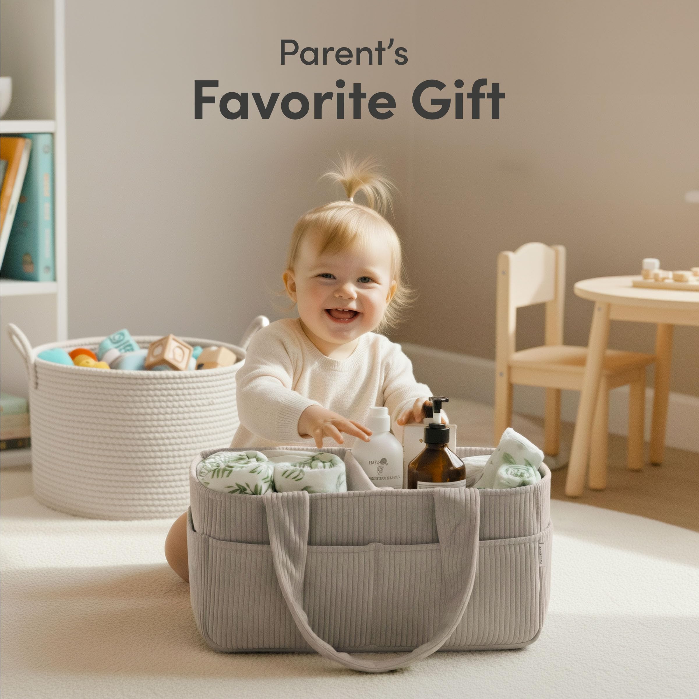 PUTSKA changing table organizer keeps wipes, cloths and toys handy