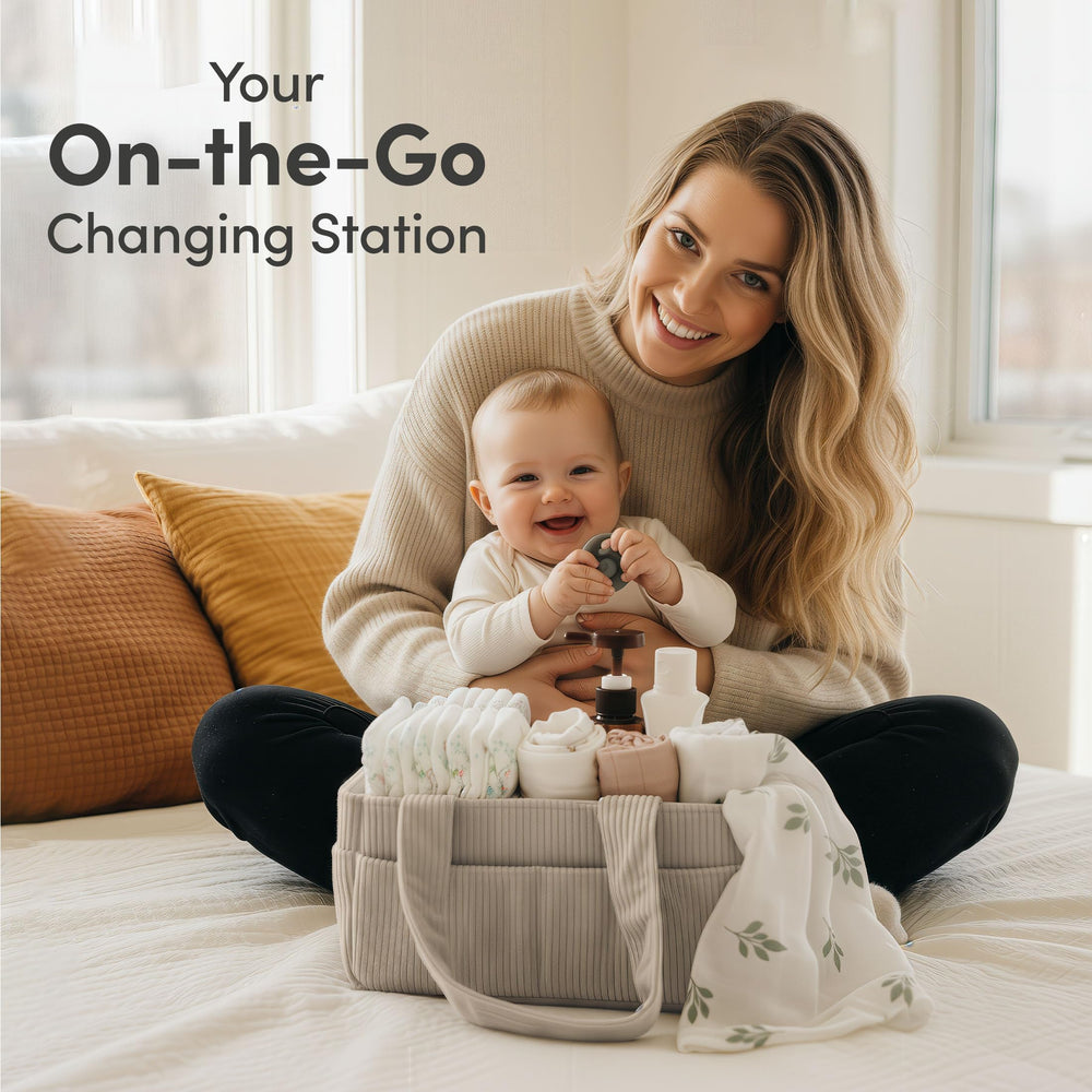 PUTSKA corduroy nursery storage basket adds stylish storage to any room