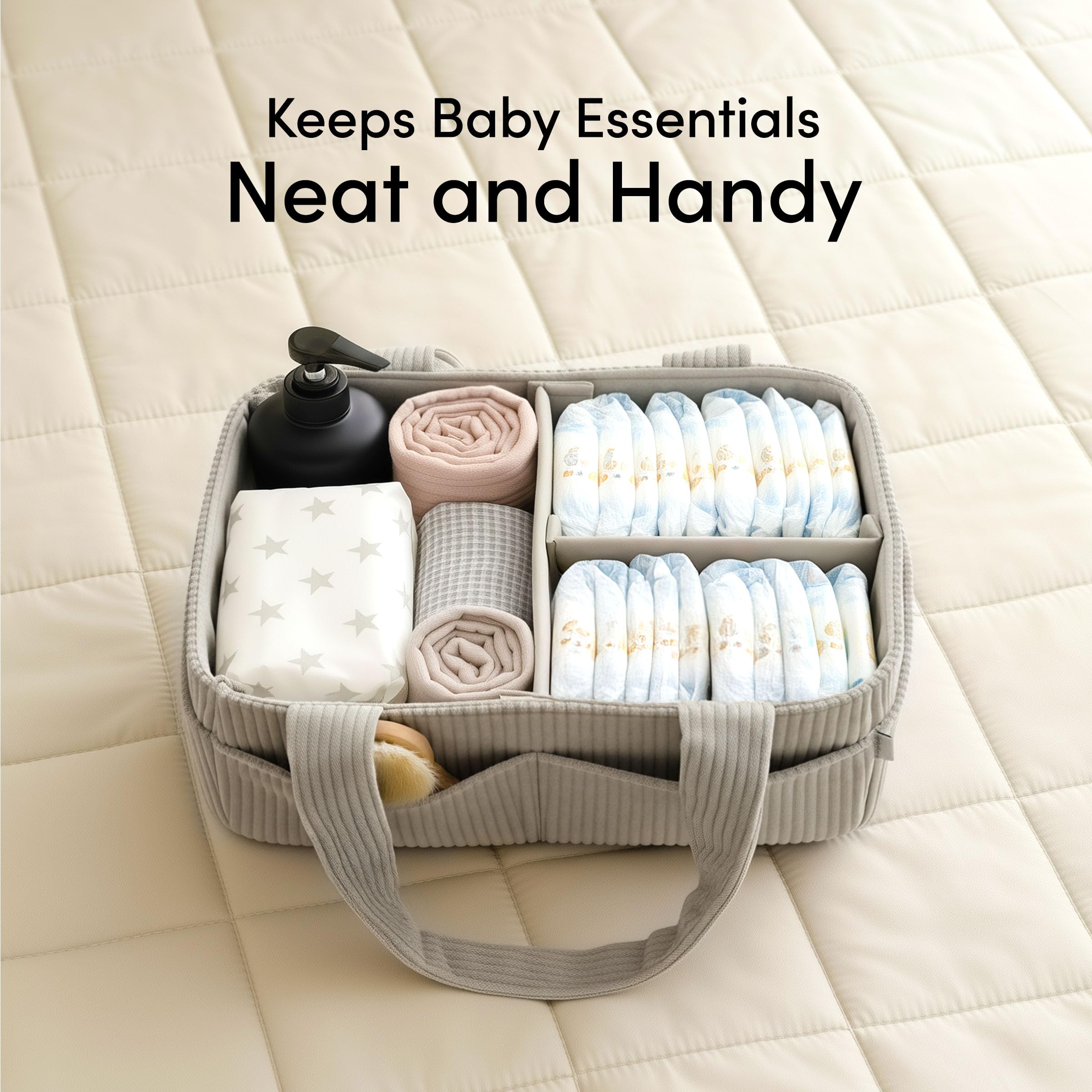 PUTSKA corduroy nursery storage in neutral tones suits modern nurseries