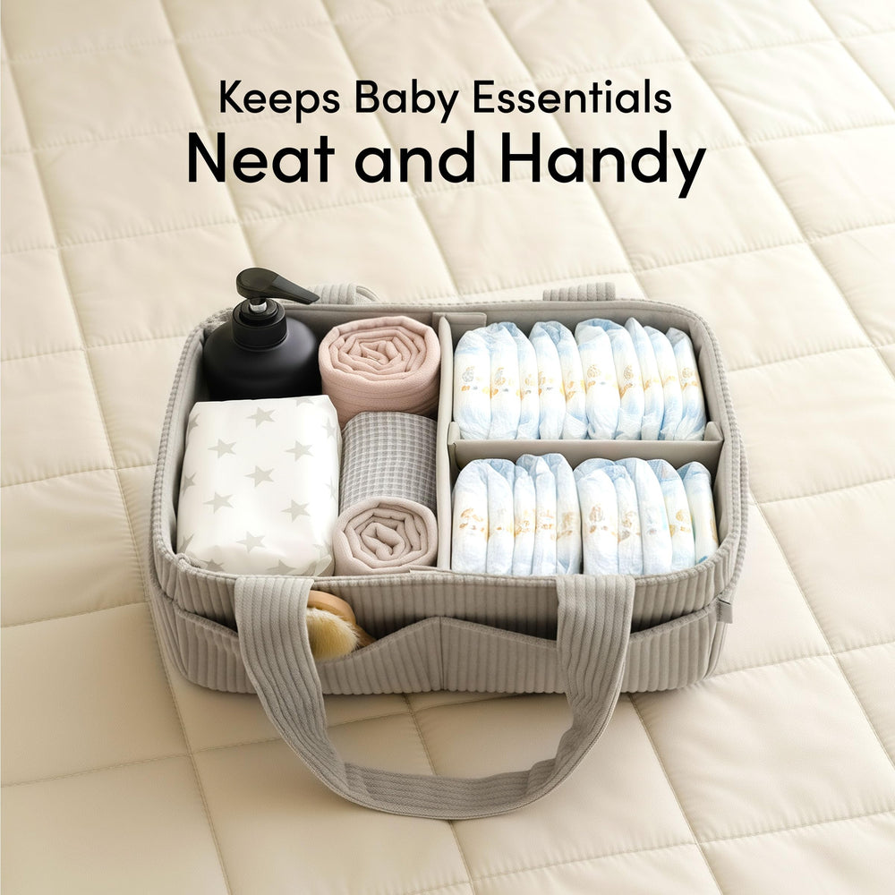 PUTSKA corduroy nursery storage in neutral tones suits modern nurseries