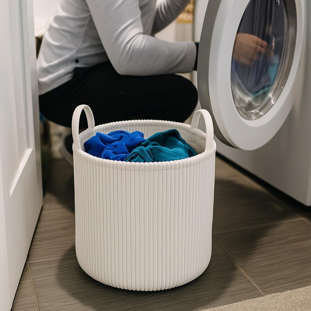 PUTSKA cream round storage basket looks great in any room