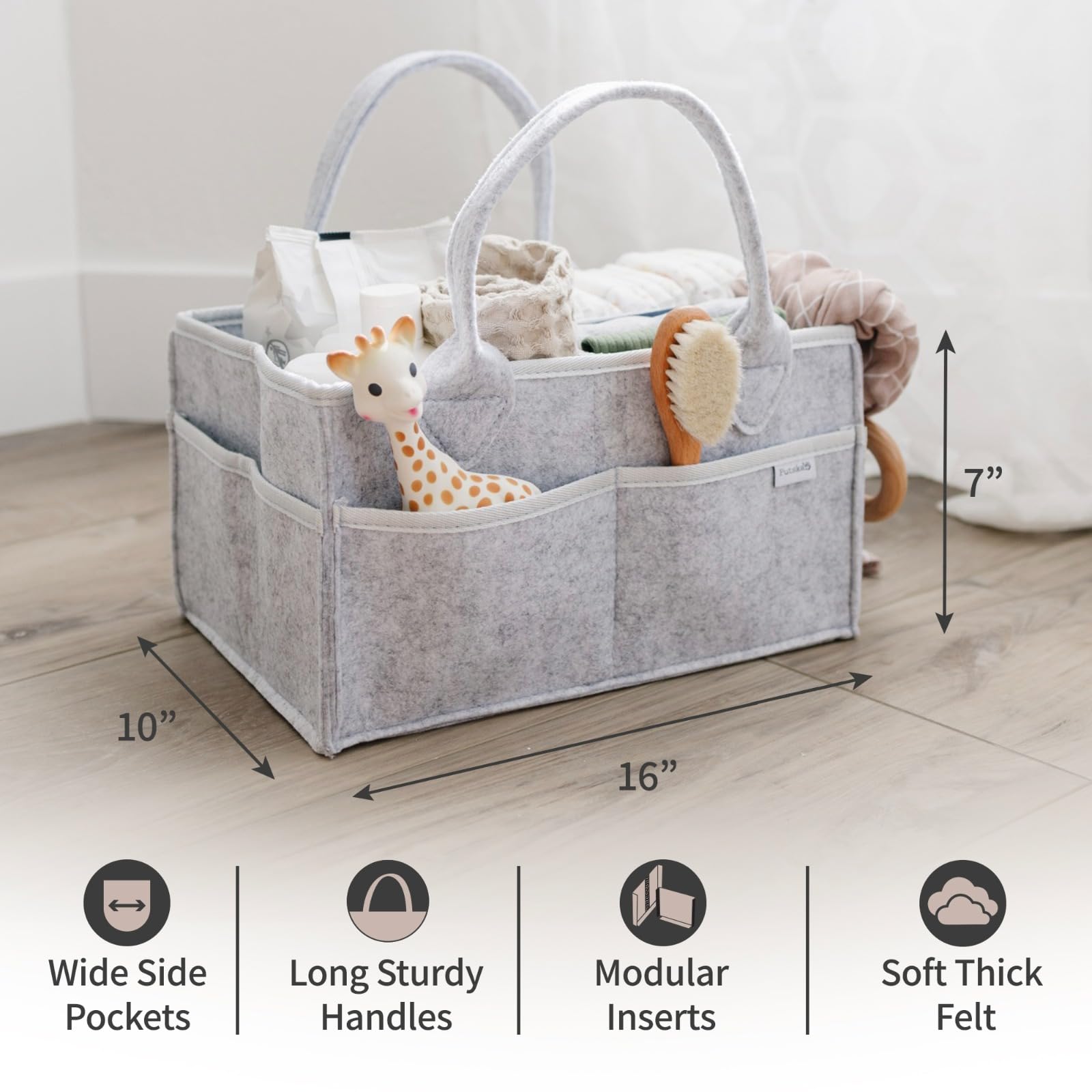 PUTSKA diaper caddy in car setup for travel diaper changes.