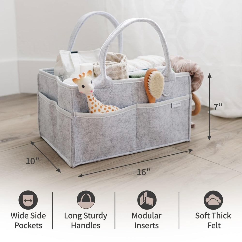 PUTSKA diaper caddy in car setup for travel diaper changes.