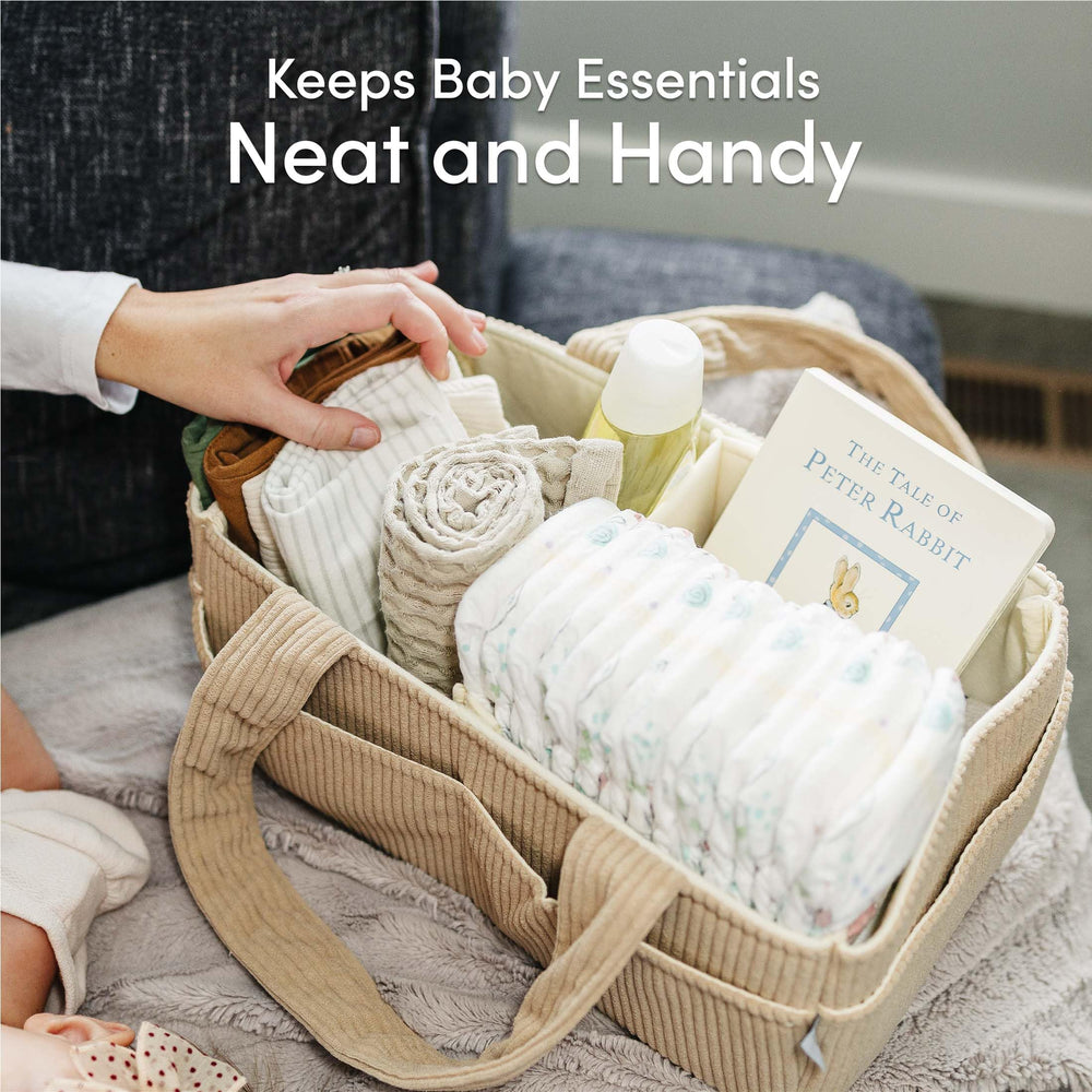 PUTSKA diaper caddy on a changing table demonstrates multipurpose storage