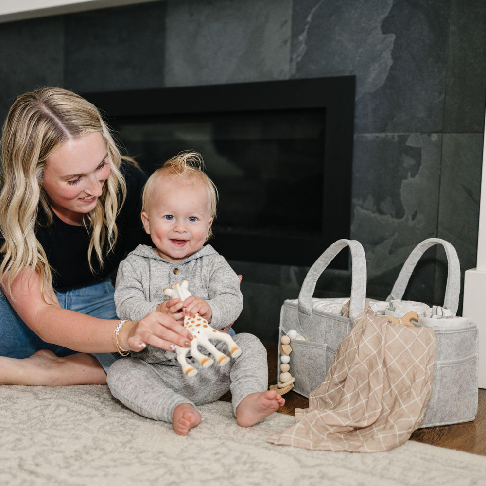 PUTSKA diaper caddy folded for portable travel and storage.