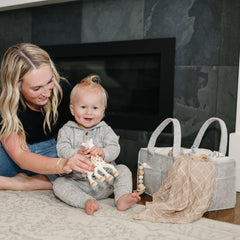 PUTSKA diaper caddy folded for portable travel and storage.