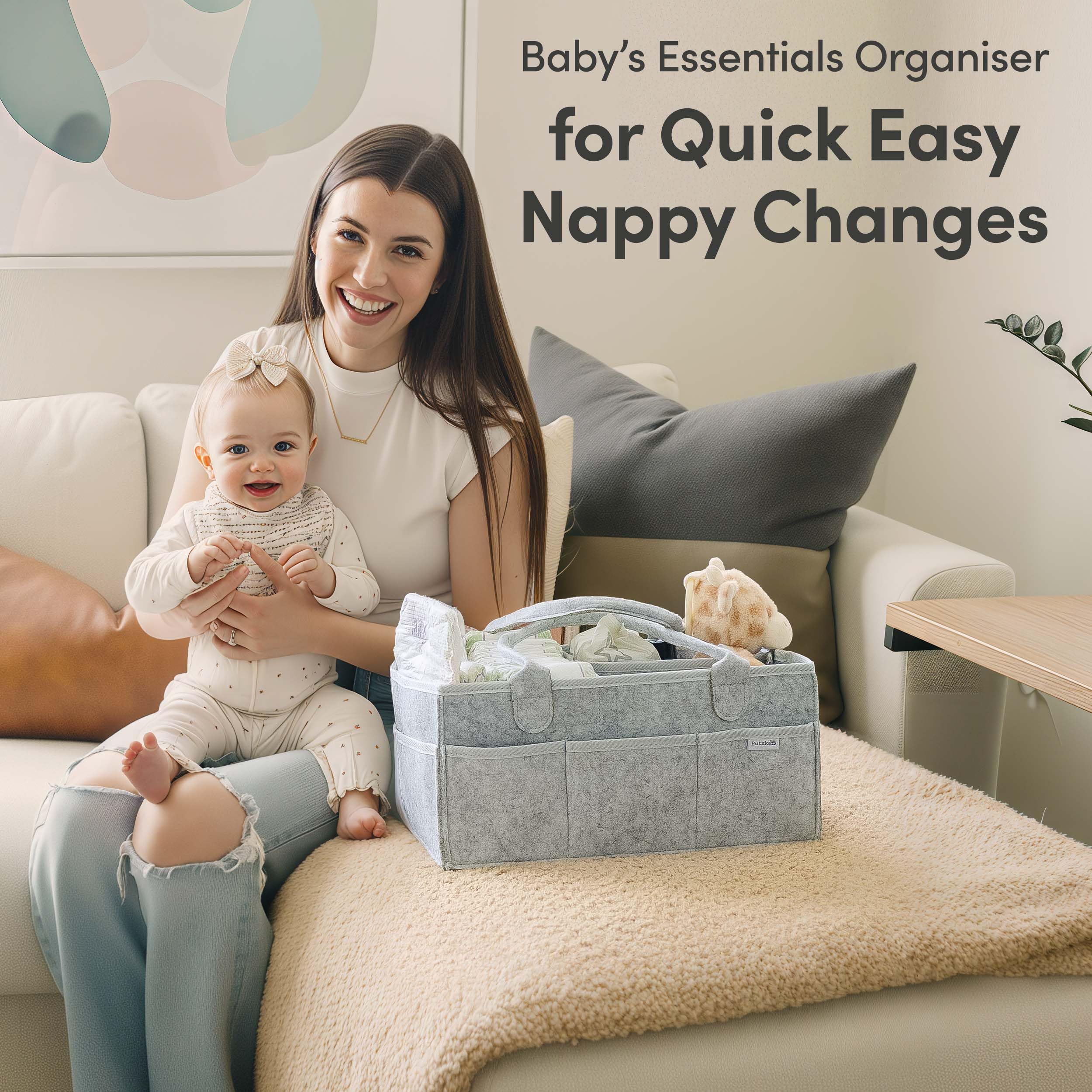 PUTSKA diaper organizer with dividers demonstrates versatile nursery storage.