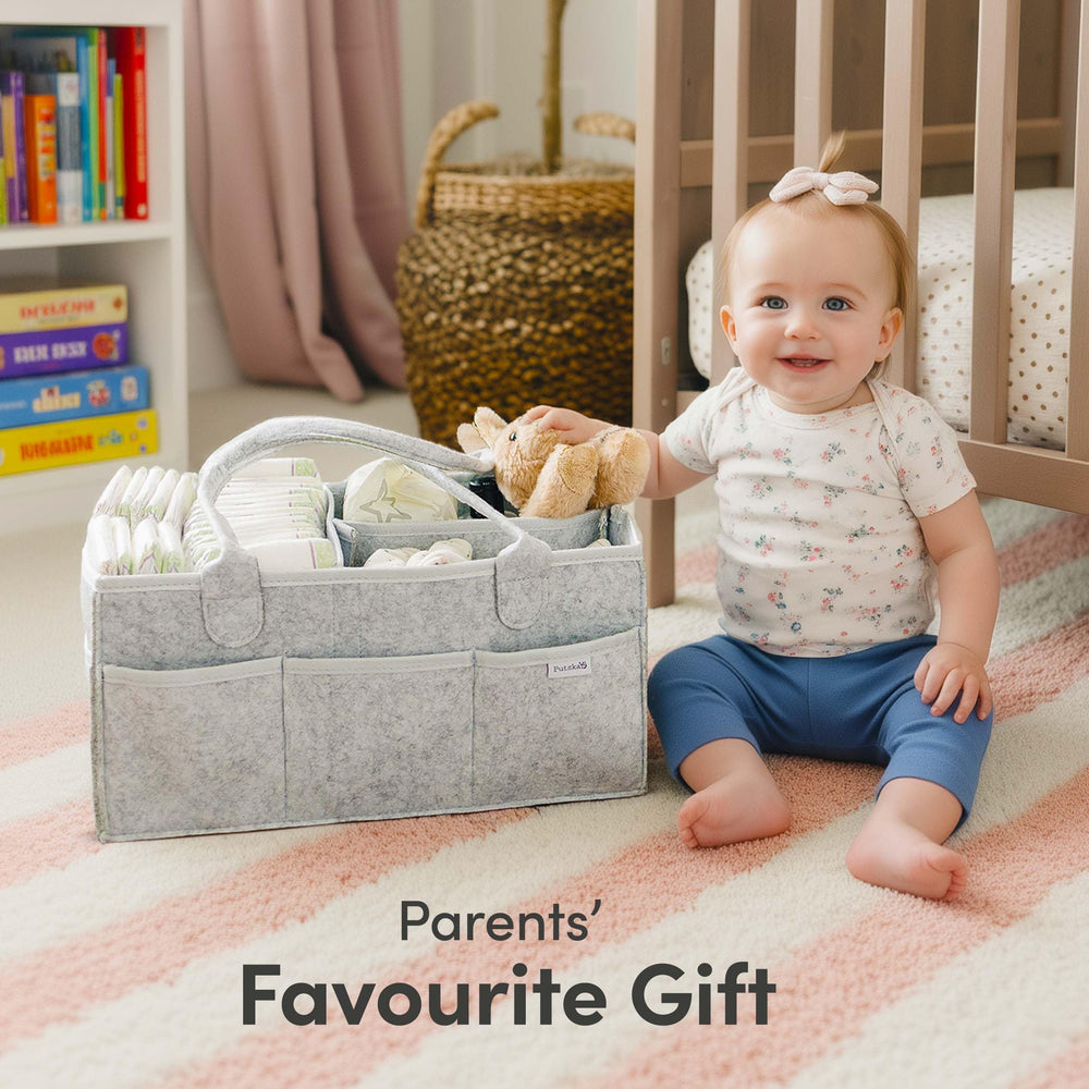 PUTSKA foldable diaper basket packs flat for simple storage.