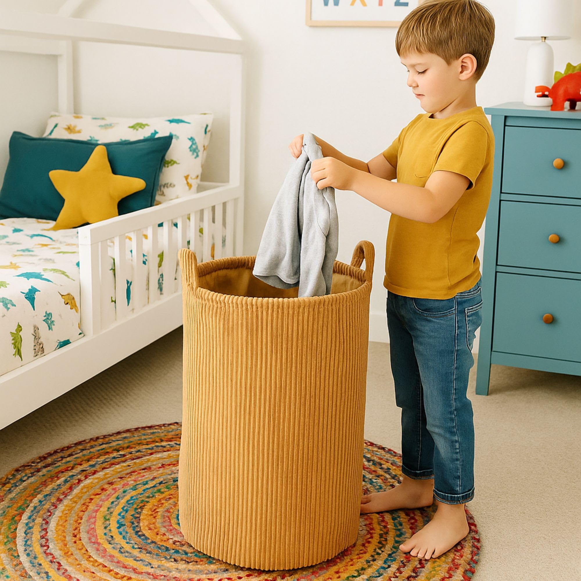 PUTSKA corduroy fabric texture adds soft, durable look.