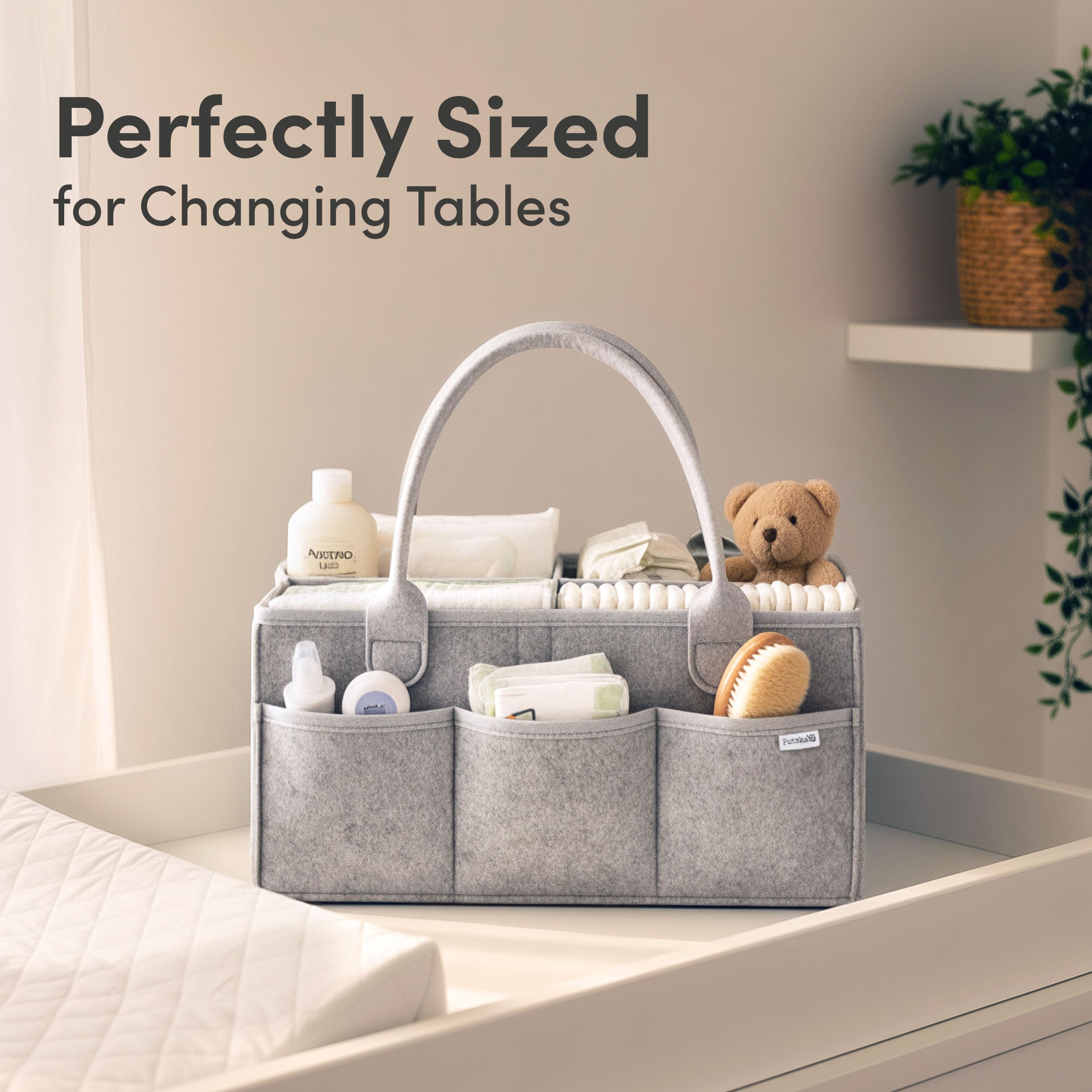 PUTSKA portable diaper basket with handles is ideal for car trips.