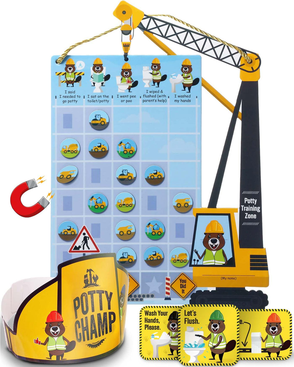 PUTSKA Potty Chart Crane stickers highlight milestones to encourage consistency.