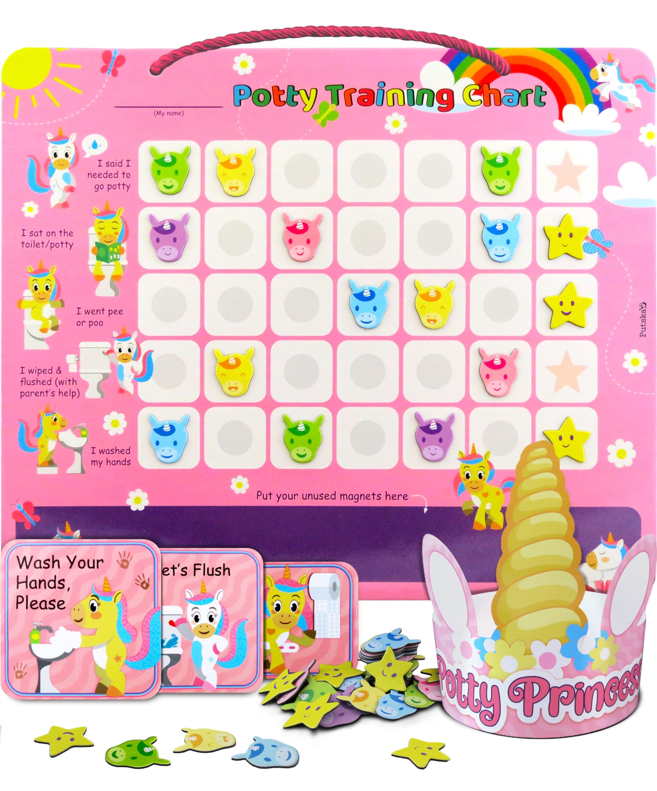 PUTSKA potty chart stickers with unicorn design encourage consistent bathroom routines.
