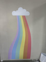 PUTSKA Rainbow Sticker Background for Corner Storage keeps plush toys organized and decor-friendly.
