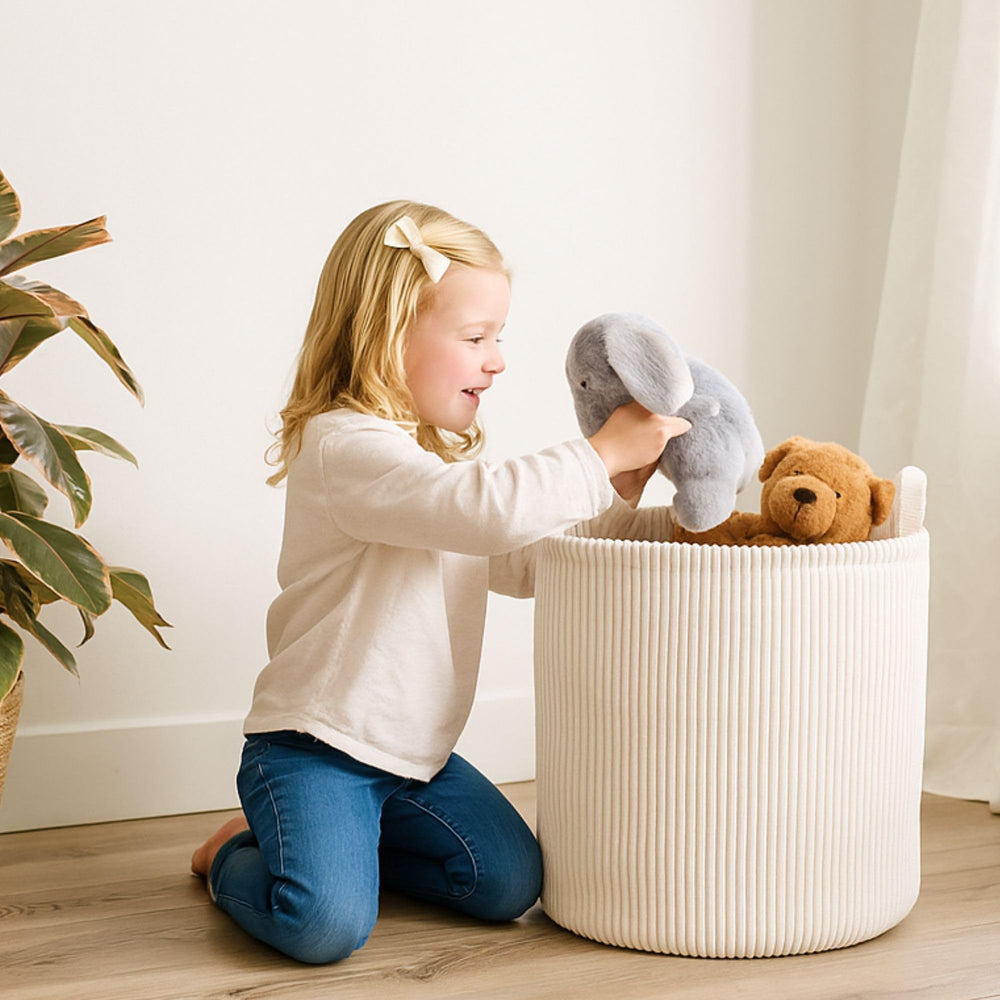 PUTSKA round storage basket for toys keeps play areas tidy.