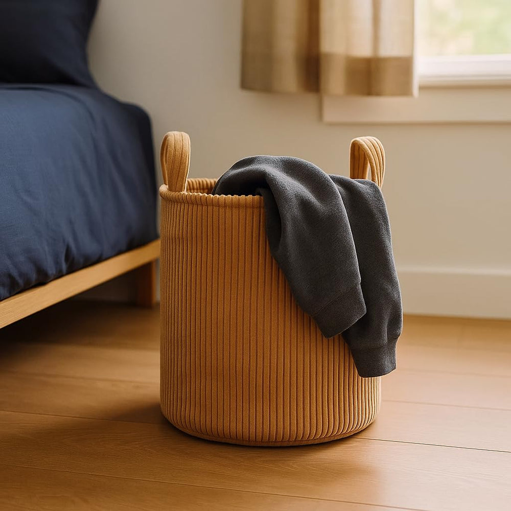 Putska soft brown basket complements nursery or bedroom decor.