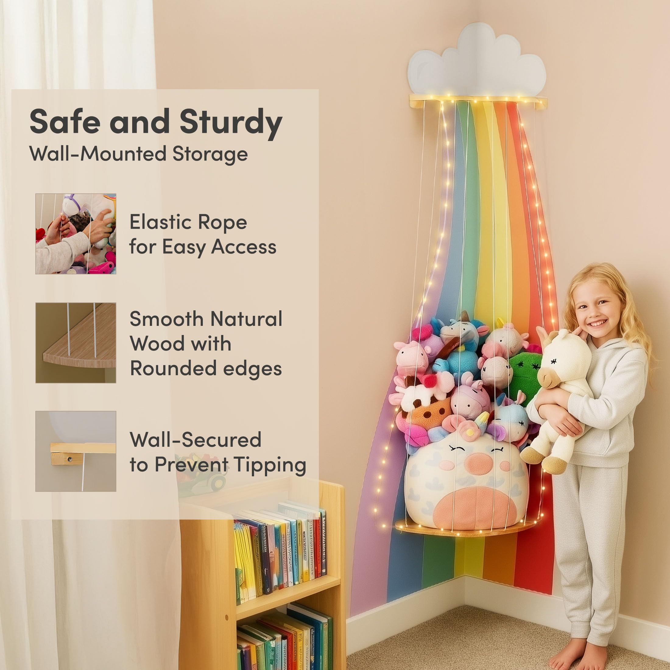 PUTSKA wood and elastic cords organizer demonstrates durable construction