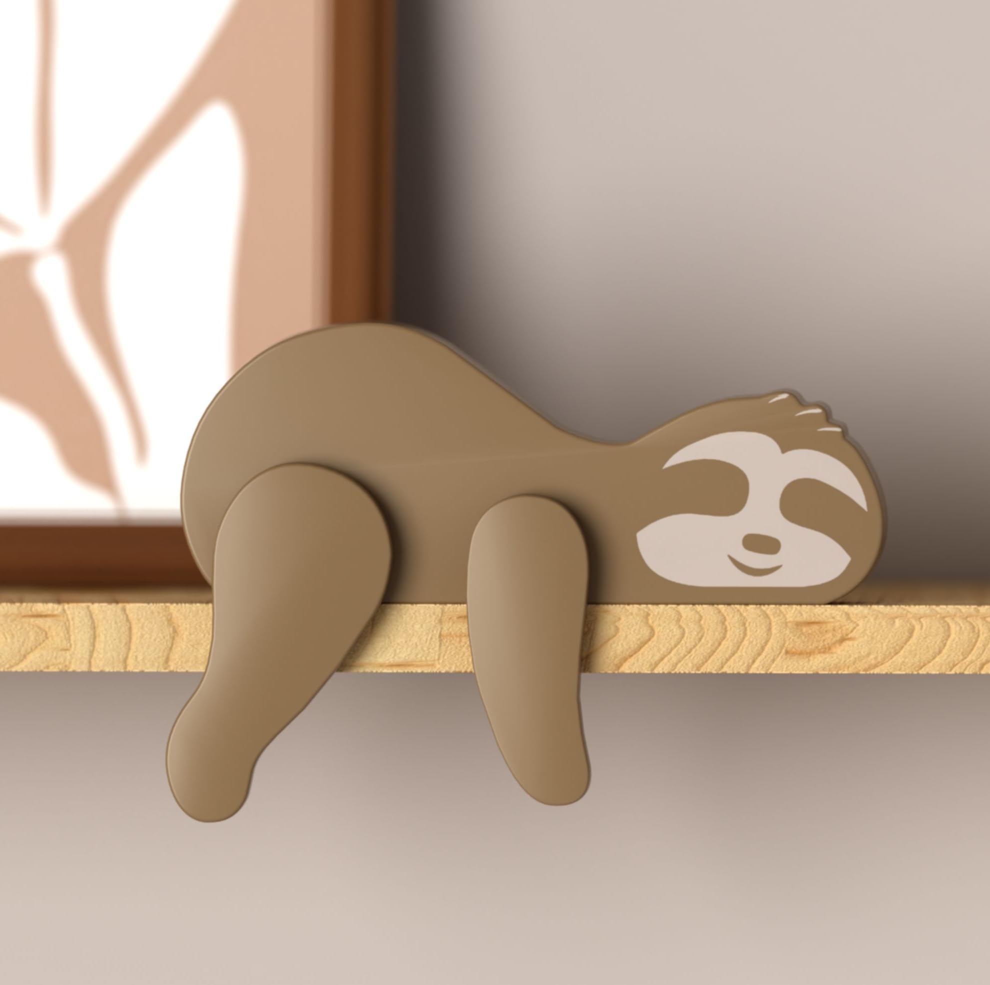 PUTSKA wooden sloth decor enhances nursery shelves with woodland charm.