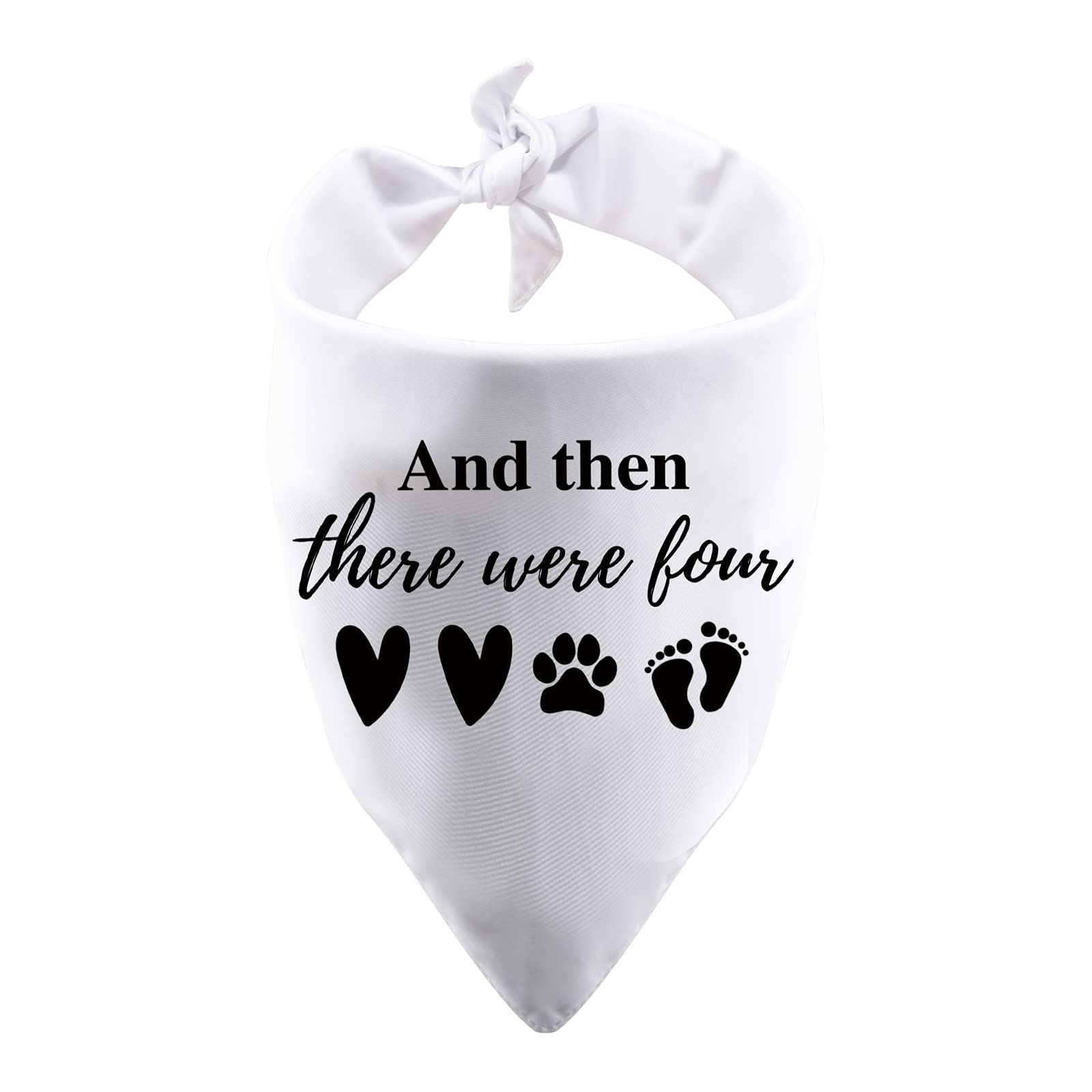 PWHAOO dog bandana white with And Then There Were Four for baby arrival celebrations.