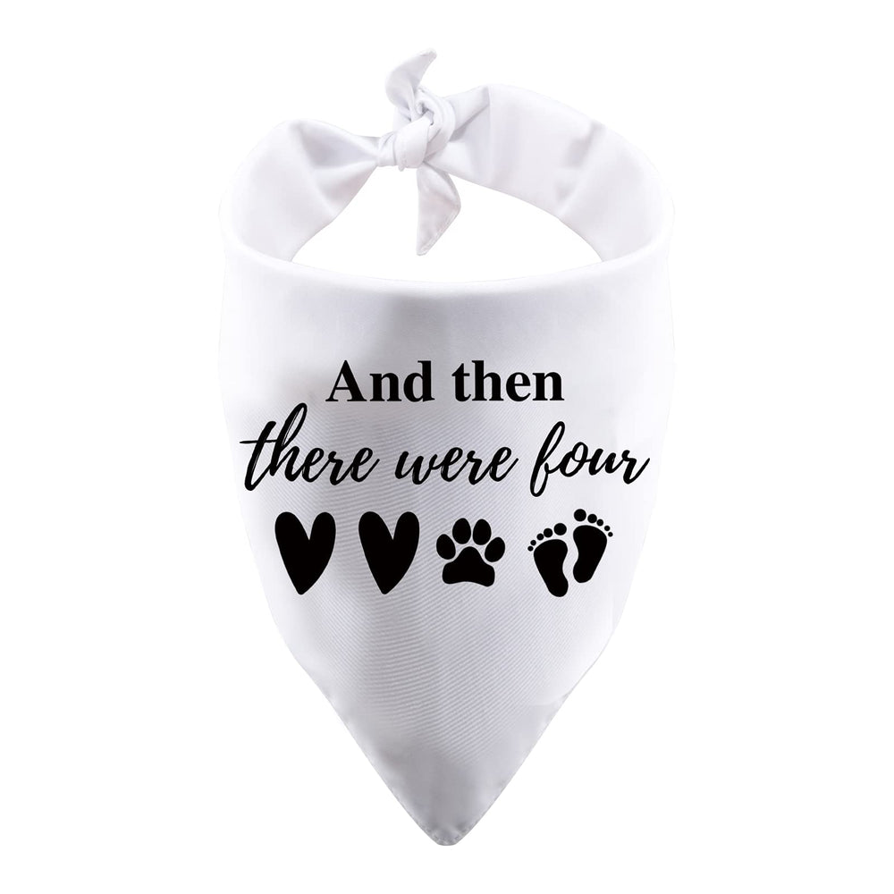 PWHAOO dog bandana white with And Then There Were Four for baby arrival celebrations.