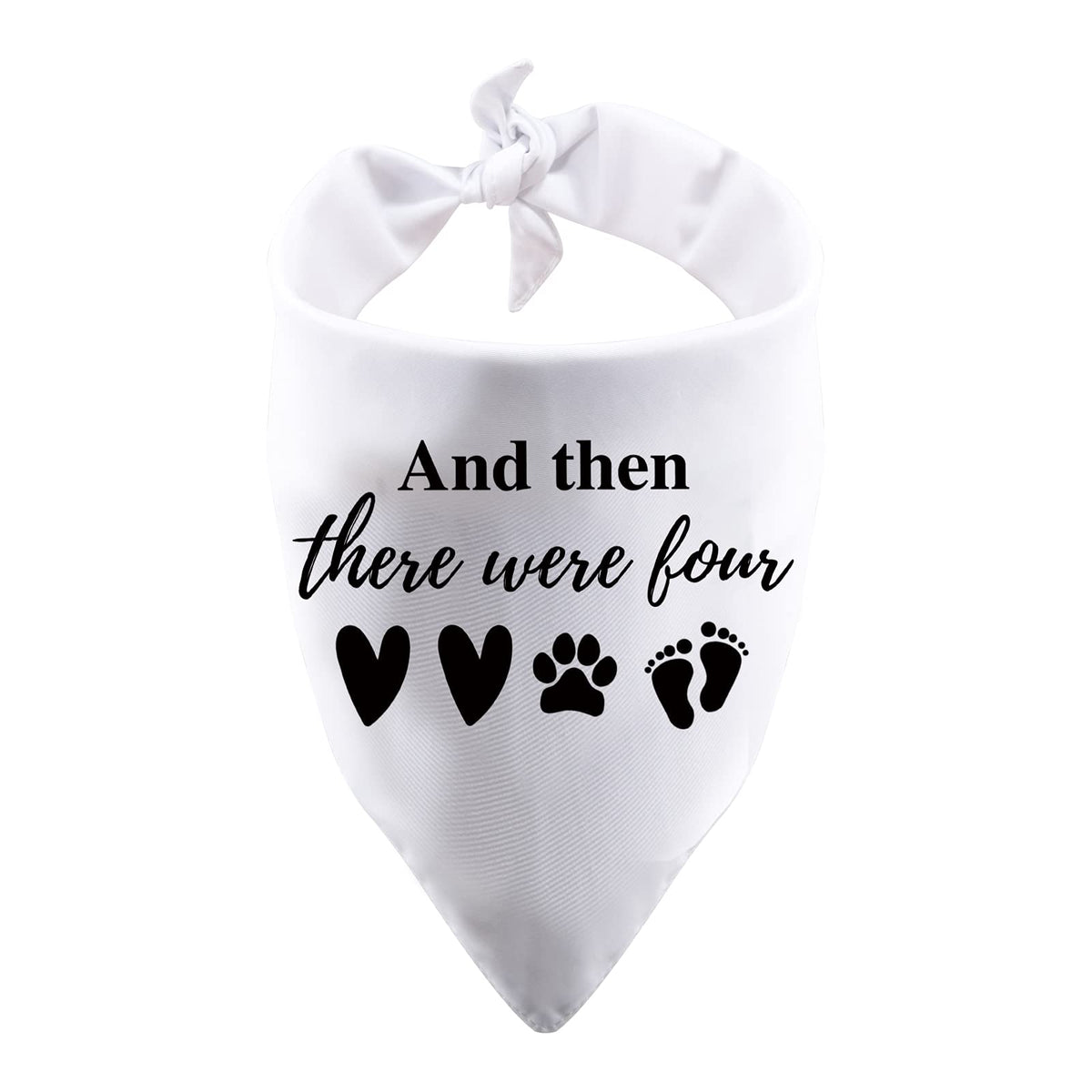 PWHAOO dog bandana white with And Then There Were Four for baby arrival celebrations.