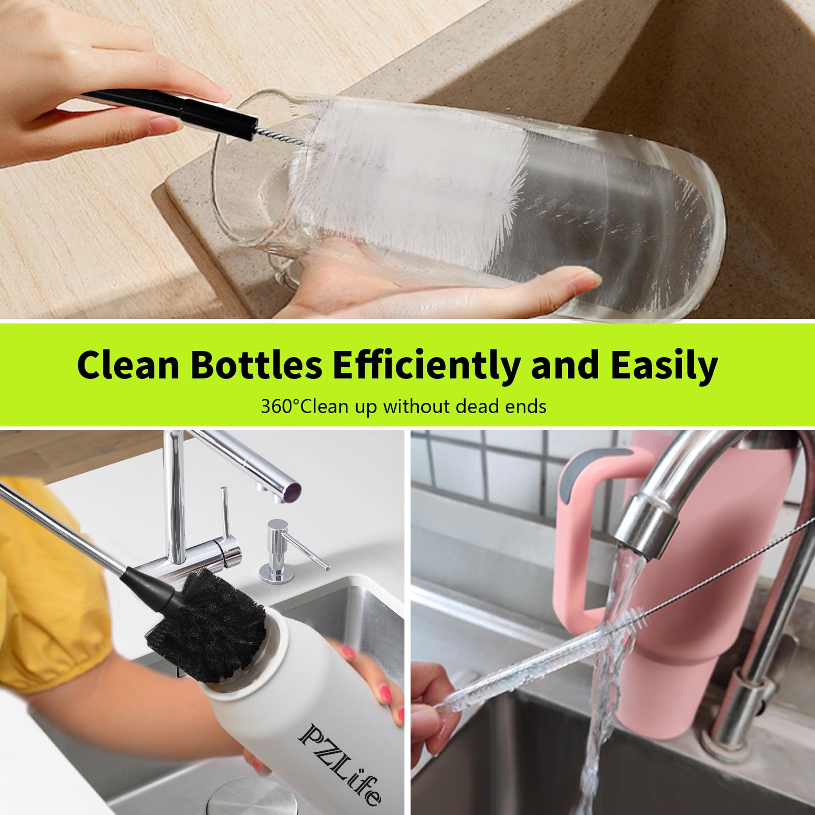 PZLife decanter glass brush protects delicate glass while scrubbing.