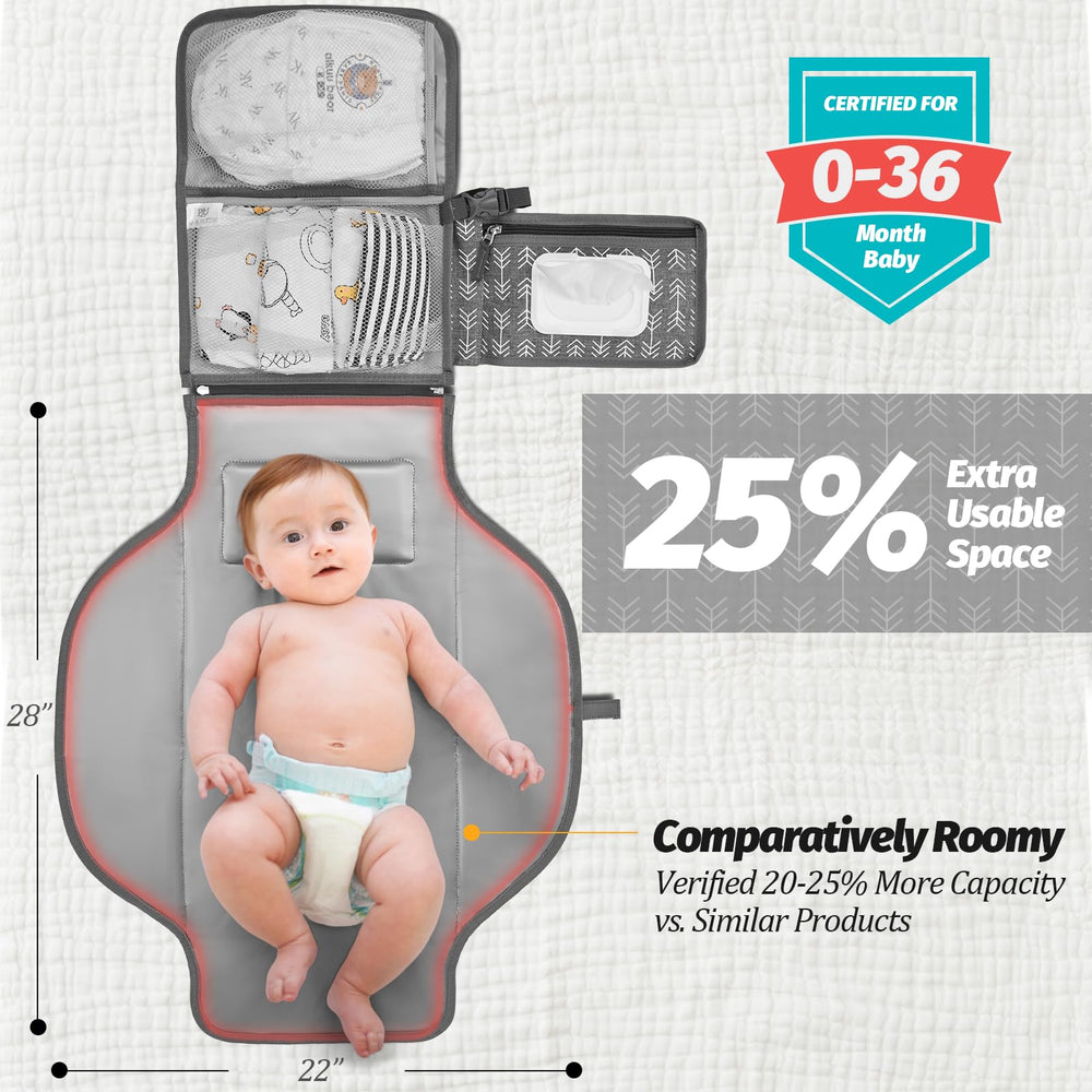 PZU travel changing mat features cargo pockets to stay organized.