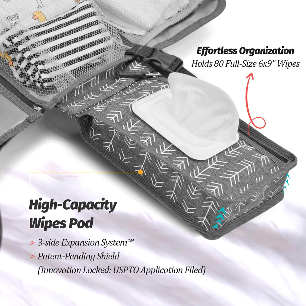 PZU lightweight changing pad can hang on a stroller for quick changes.