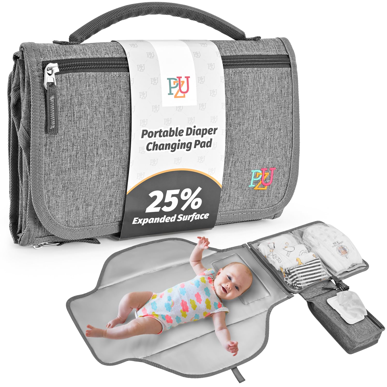 PZU portable changing pad with wipes pocket for on-the-go changes