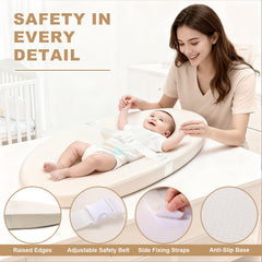 Qalvyn adjustable safety strap and side walls on changing pad