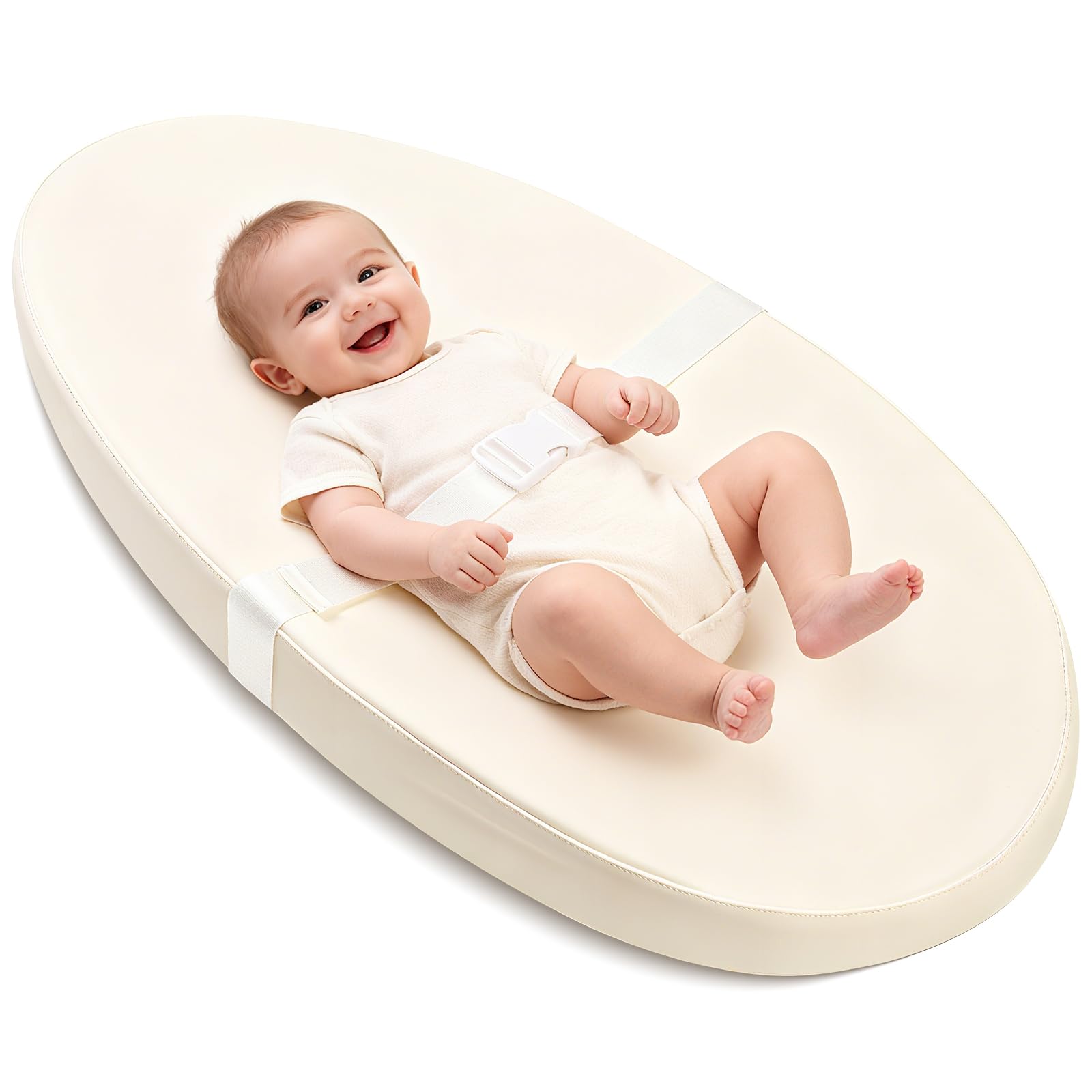Qalvyn changing pad on dresser with wipeable PU cover for quick cleaning