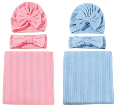 QandSweet newborn blanket set with headband in hot pink and blue for cozy shoots