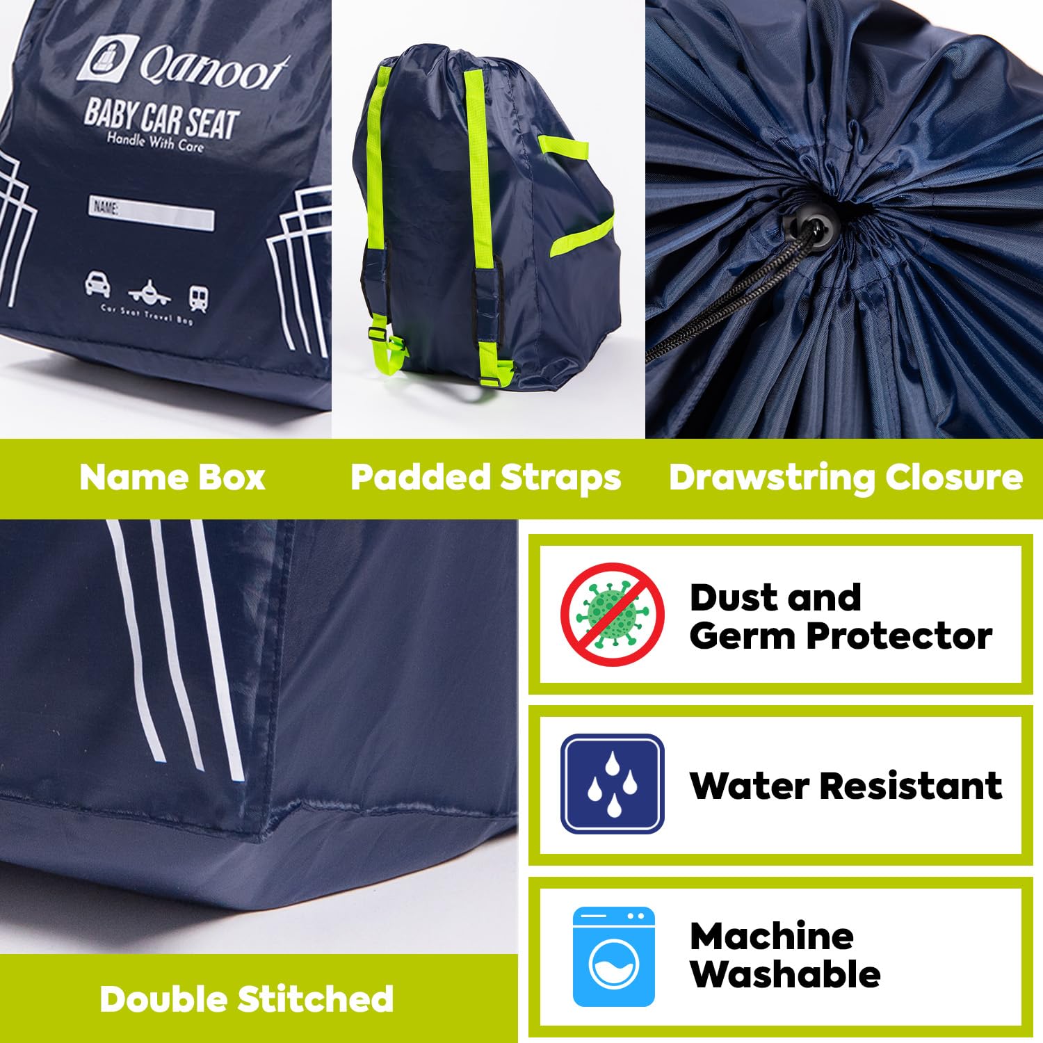 Qanoot gate-check bag for car seats in blue keeps gear clean
