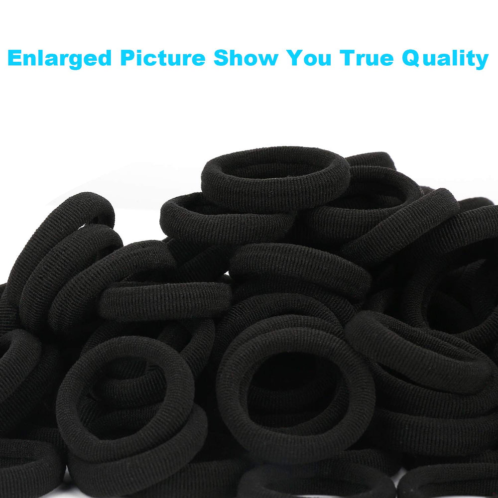 Packs of black Qarwayoc hair ties stack neatly for easy storage.