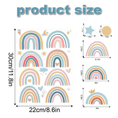 Qaxrocyn Bohemian Rainbow wall decal dots create a soft ceiling detail.