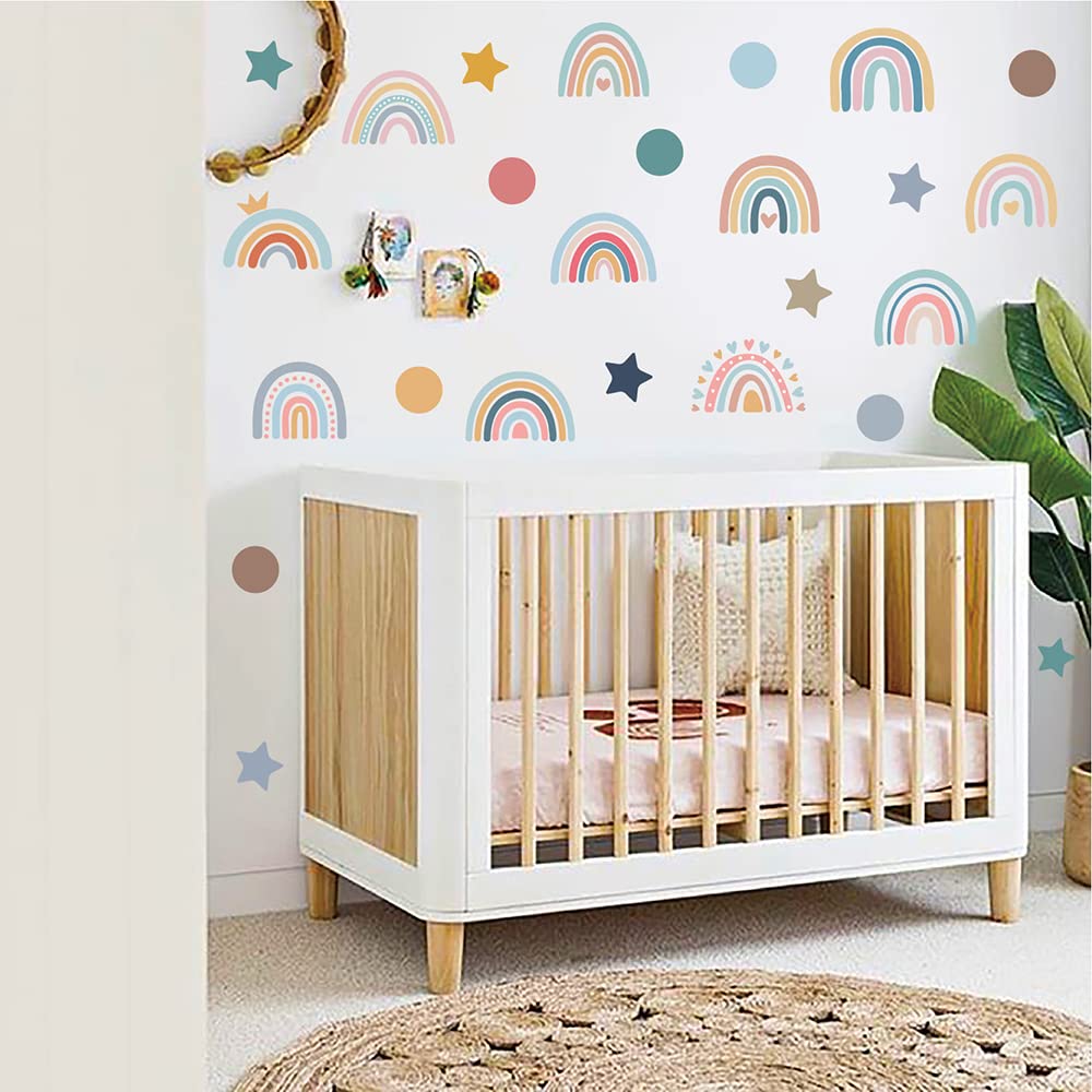 Qaxrocyn Bohemian Rainbow wall decal pastel nursery palette.