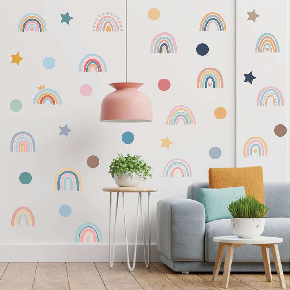 Qaxrocyn Bohemian Rainbow wall decal rainbow accents soothe nursery ambiance.