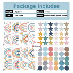 Qaxrocyn Bohemian Rainbow wall decal stars spark imaginative play in playrooms.
