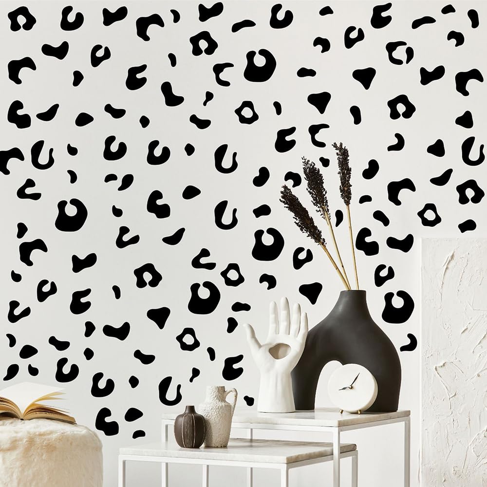 Qaxrocyn matte black leopard decal set on a wall for bold texture and style