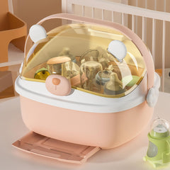QDTTSRY baby bottle drying rack storage pink with cover keeps bottles organized