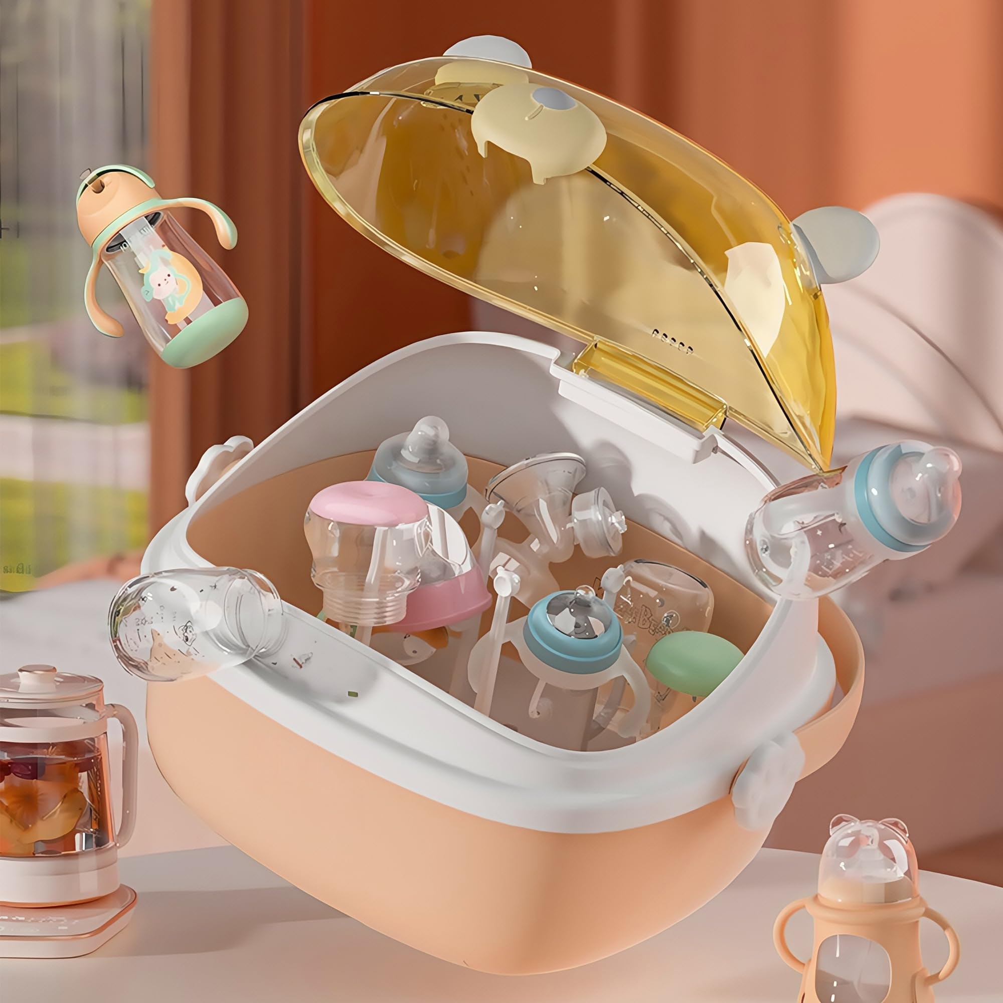 QDTTSRY storage box cover for baby bottles demonstrates compact design and easy rinsing