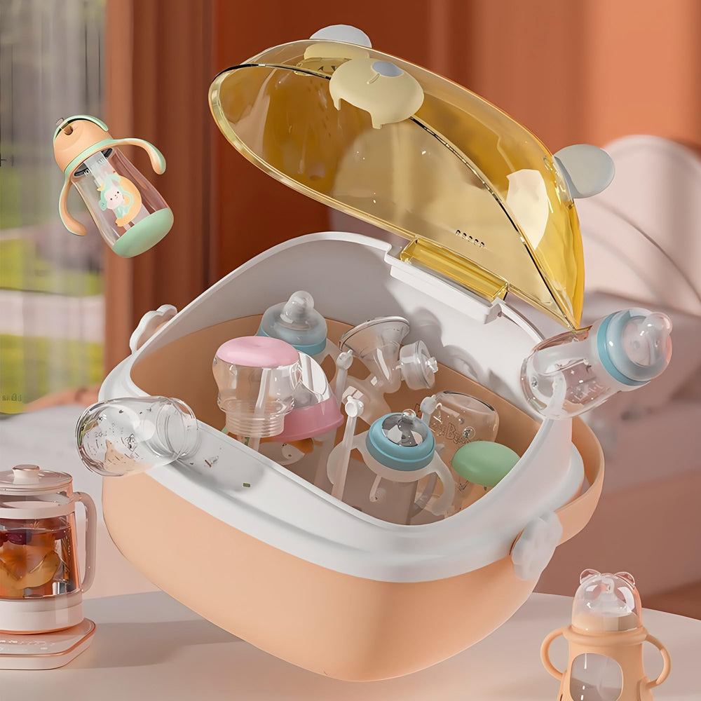 QDTTSRY storage box cover for baby bottles demonstrates compact design and easy rinsing